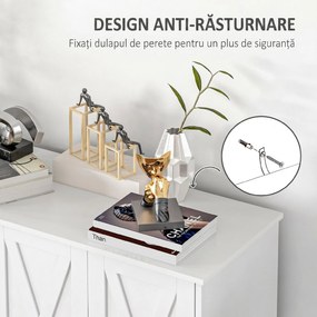 Dulap multifuncțional MDF cu 4 nivele cu 2 rafturi reglabile pentru sufragerie, bucătărie și intrare, 120x37x75 cm, alb HOMCOM | Aosom Romania