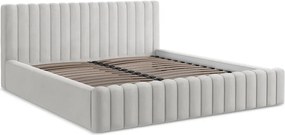 Pat matrimonial argintiu tapițat cu spațiu de depozitare cu somieră 140x200 cm Lemi – Makamii