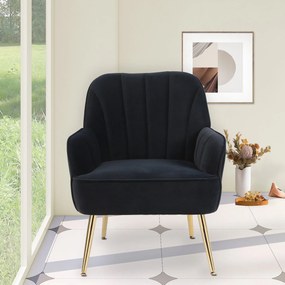 Fotoliu de salon din catifea, Design ergonomic, Negru