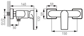 Baterie perete dus culoare crom Ferro, Algeo Square Crom lucios