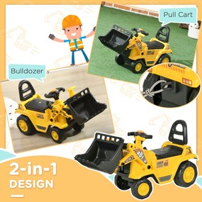 HOMCOM Excavator pentru Copii cu Cupă, Spătar și Spațiu de Depozitare Ascuns, Buldozer de Jucărie în PP și ABS, 80x26.5x39 cm, Galben și Negru | Aosom Romania