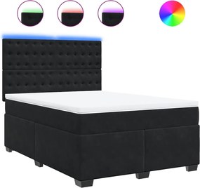 vidaXL Pat box spring cu saltea, negru, 160x200 cm, catifea