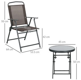 Outsunny Set de Bistro 3 Piese din Metal Rezistent la Intemperii Set Mobilier de Grădină cu masă pliabilă scaune de grădină Maro | Aosom Romania