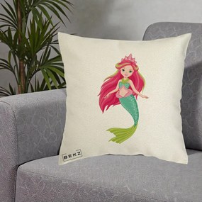 Perna Decorativa Sirena Roz cu Coroana, 40x40 cm, Ecru, Husa Detasabila, Perna Inclusa, BEKZ®