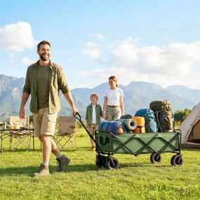 Outsunny Cărucior de grădină pliabil 130L cu roți, remorcă robustă cu frâne, mâner reglabil, verde | Aosom Romania