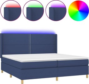 vidaXL Pat cu arcuri, saltea și LED, albastru, 200x200 cm, textil