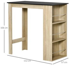 HOMCOM Masă de bar masă înaltă pentru bucătărie masă tip bar - dim. 112L x 57l x 106H cm - 3 rafturi - aspect stejar deschis/negru | Aosom Romania