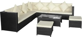 vidaXL Set mobilier de grădină cu perne, 8 piese, negru, poliratan