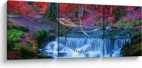 Tablou - Cascada în pădurea roșie (cu ceas) (90x30 cm)