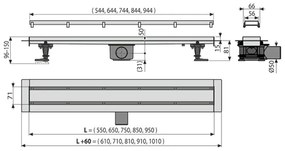 Rigola pentru dus cu capac faiantabil, Alcadrain, APZ13-DOUBLE9 FIT AND GO, 85 cm