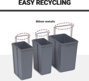 Homcom Cos Gunoi Ecologic 40L – 3 Compartimente Separate, Gri | Aosom Romania