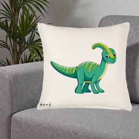 Perna Decorativa Parasaur Verde, 40x40 cm, Crem Reliefat, Husa Detasabila, Perna Inclusa, BEKZ®