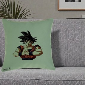 Perna Personalizata Dragon Ball Goku Portret Serios, 40x40 cm, Verde, Husa Detasabila, Perna Inclusa, BEKZ®