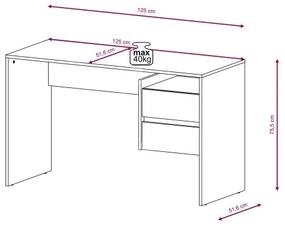 Birou cu sertare MARLO, gri beton/alb