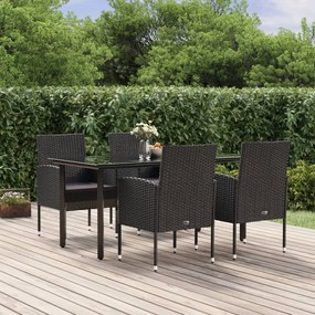 3156774 vidaXL Set mobilier de grădină cu perne, 5 piese, negru, poliratan