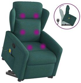 vidaXL Fotoliu rabatabil de masaj, cu ridicare, verde închis, textil