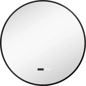 HOMCOM Oglindă de Baie Anti-Ceață cu Lumini LED Reglabile, Ø70x3 cm, Negru | Aosom Romania