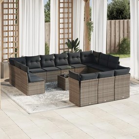 vidaXL Set mobilier de grădină cu perne, 14 piese, gri, poliratan