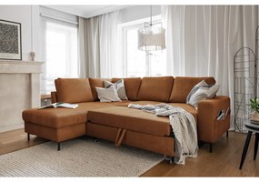 Colțar portocaliu/maro extensibil cu tapițerie din catifea reiată (cu colț pe partea stângă ) Lofty Lilly – Miuform