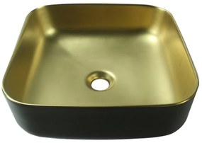 Lavoar de blat pătrat MALAGA 39 cm negru mat/auriu mat