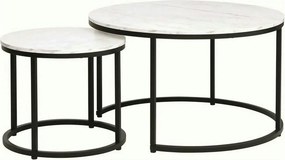 Set 2 masute cafea DION, alb cu efect de marmura/negru, PAL laminat/me
