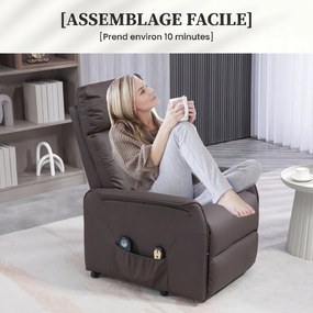 HOMCOM Fotoliu Rabatabil cu Ridicare Electrică, Scaun cu Masaj prin Vibrații și Căldură, cu Telecomandă și Buzunar, 67x89x102 cm, Maro | Aosom Romania