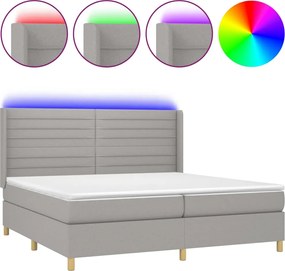 vidaXL Pat cu arcuri, saltea și LED, gri deschis, 200x200 cm, textil