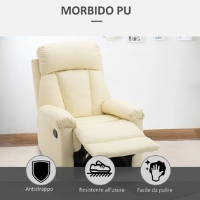 Fotoliu recliner cu spatar rabatabil HOMCOM, piele ecologica, 80×97×107cm | Aosom Romania