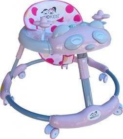 Premergator reglabil in 6 trepte de inaltime NOVOKIDS™ Baby Panda Walker, Cu melodii, Pliabil, Max 20 kg, Roti silentioase, Model Ursulet Panda, Roz
