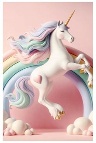Tablou lume roz cu unicorn și curcubeu