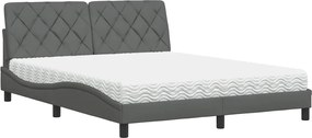 vidaXL Pat cu saltea, gri închis, 160x200 cm, țesătură