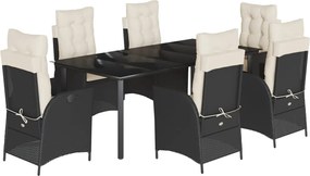 vidaXL Set mobilier de grădină cu perne, 7 piese, negru, poliratan