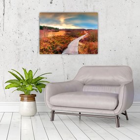 Tablou pe sticlă - Peisaj de toamnă - drum (70x50 cm)