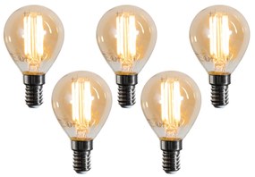 Set de 5 becuri LED E14 G45 aurii 2W 180 lm 2100K