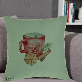 Perna Decorativa Cacao de Iarna cu Biscuit, 40x40 cm, Verde, Husa Detasabila, Perna Inclusa, BEKZ®