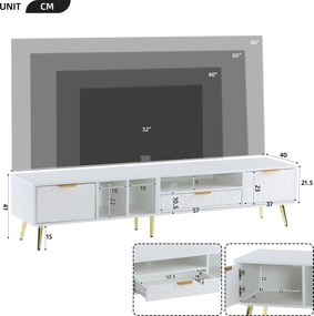 Suport TV modern cu model fagure, multiple funcții de depozitare, 180x40x41 cm, Alb
