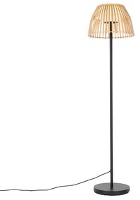 Lampă de podea rustică pentru exterior neagră cu bambus inclusiv LED - Kaiser