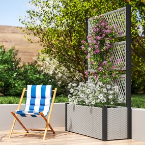 Outsunny Jardinieră înaltă cu spalier în aspect ratan, jardiniere cu suport pentru plante cățărătoare 90 x 35 x 148cm Gri | Aosom Romania