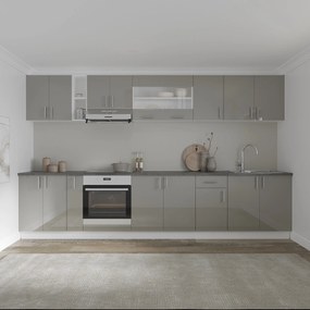 Set Bucatarie Karo V32, Gri Lucios/Alb, MDF, Blat Thermo 28 mm, L 340 cm
