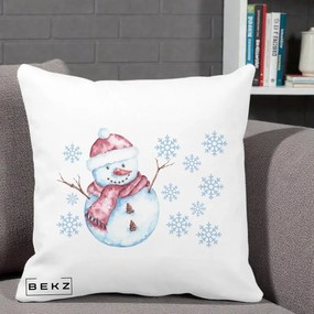 Perna Decorativa Om de Zapada Rosu cu Fulgi, 40x40 cm, Alba Mata, Husa Detasabila, Perna Inclusa, BEKZ®