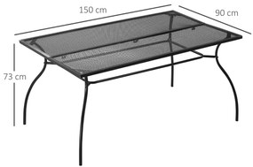 Outsunny Masa mare pentru terasa pentru 6 persoane, 150 cm cu cadru metalic, neagra | Aosom Romania