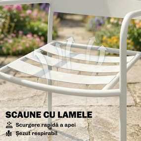 Outsunny Set Bistrò 3 Piese din Oțel Galvanizat, Set de Grădină cu 2 Scaune și Masă din Sticlă Temperată, Mobilier Exterior pentru Terasă, Balcon, Alb | Aosom Romania