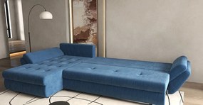 Colțar extensibil dumonde cu ladă de depozitare si sezut confortabil din spuma high-density, Loana XL Zoom Albastru II 335x185 cm