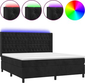 vidaXL Pat cu arcuri, saltea și LED, negru, 160x200 cm, catifea