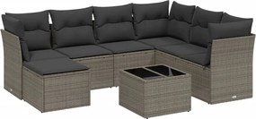 vidaXL Set mobilier de grădină cu perne, 8 piese gri deschis poliratan