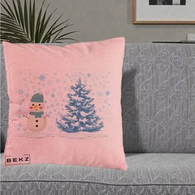 Perna Decorativa Om de Zapada si Brad Craciun, 40x40 cm, Roz, Husa Detasabila, Perna Inclusa, BEKZ®