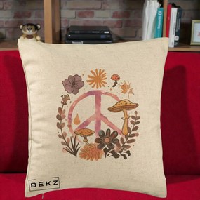Perna Decorativa Peace Ciuperci Boho, 40x40 cm, Bej, Husa Detasabila, Perna Inclusa, BEKZ®