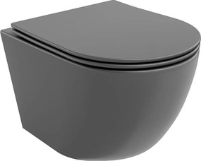 Mexen Lena vas WC Rimless cu capac cu închidere lentă slim, duroplast, gri închis mat - 30224071