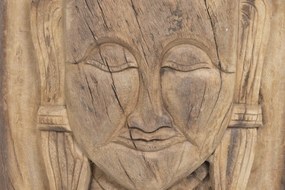Coloană decorativă din lemn masiv de tec, maro, cu Buddha sculptat manual, finisaj natural, 103 x 40 x 40 cm, „Ayutthaya”