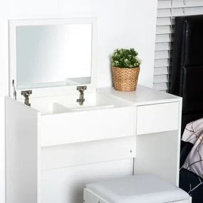 HOMCOM Set Mobilier pentru Toaletă cu Oglindă, Taburet și Sertar, Design Elegant, Masa Consola Alb | Aosom Romania